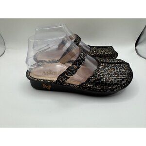 Alegria Tuscany Black Metallic Gold Leopard Print Mary Jane Clogs 36 US 6/6.5